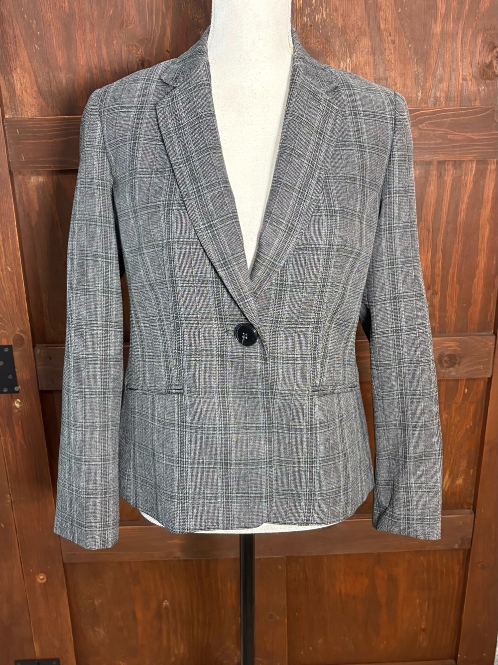 Kasper Gray Plaid Single-Button Women's Blazer